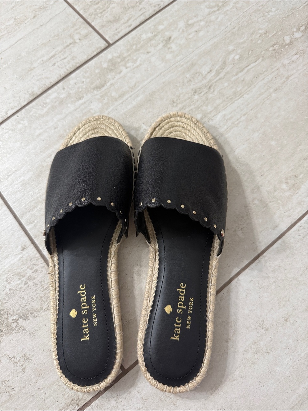 kate spade Black Leather Espadrille Slide Sandals..size 8.5.. new